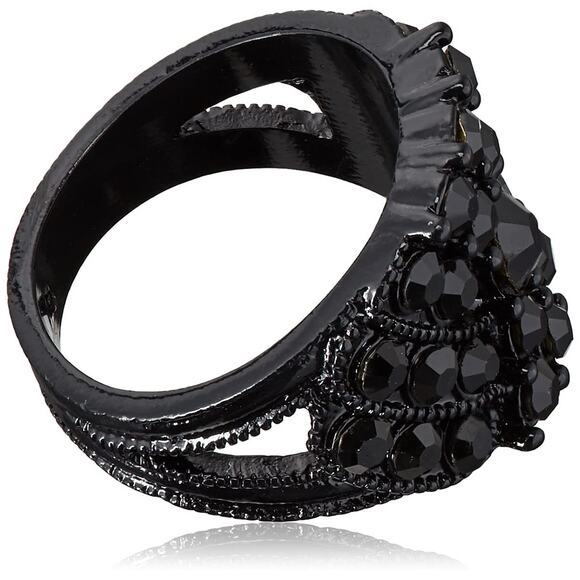 GUESS "Basic Jet and Silver Wide Band with Enamel and Stones Ring, Size 8 #75 - Picture 2 of 3